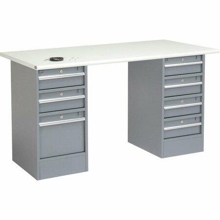 GLOBAL INDUSTRIAL 72inW x 30inD Pedestal Workbench, 7 Drawers, ESD Safety Edge, Gray 607699